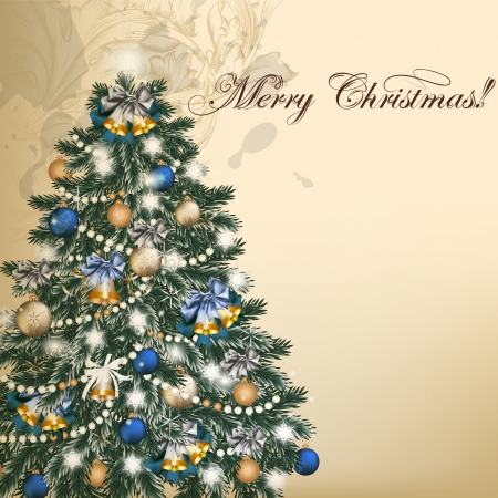 Cute vintage vector card with Christmas tree for designのイラスト素材