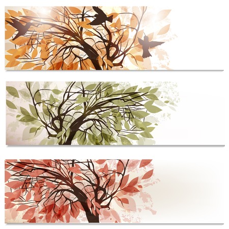 set of  abstract backgrounds  with tree in foliageのイラスト素材