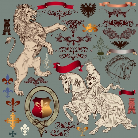 Vector set of luxury royal vintage elements for your heraldic designのイラスト素材