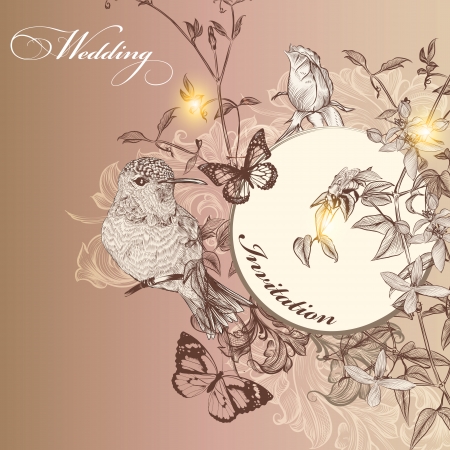 Vector hand drawn  invitation design in classic floral styleのイラスト素材