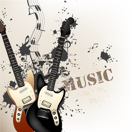 Vector background with detailed bass  guitars and notes for designのイラスト素材