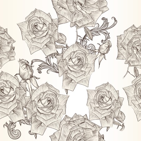Vector seamless wallpaper pattern with roses flowers のイラスト素材
