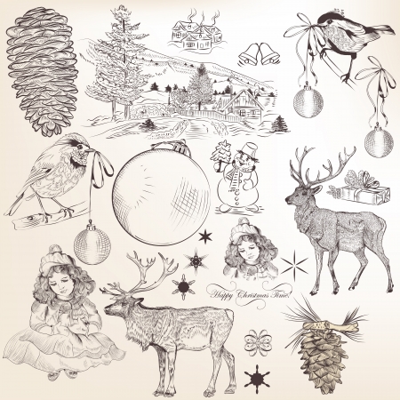 Decorative elements for elegant Christmas design  Calligraphic vectorのイラスト素材