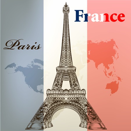 Eiffel tower on a flag of Franceのイラスト素材
