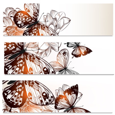 Set of floral brochures with  flowers and butterflies for designのイラスト素材