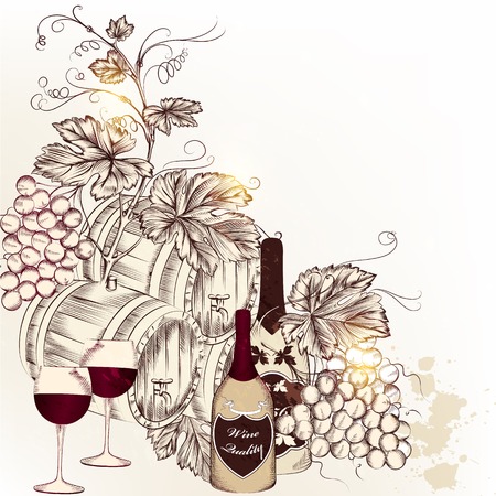 Vector illustration with wine and grapesのイラスト素材