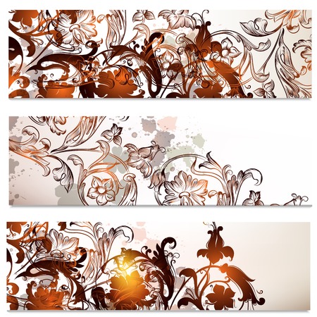 Vector set of floral hand drawn brochures with swirlsのイラスト素材