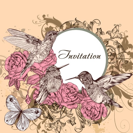 Vector hand drawn invitation design in classic floral styleのイラスト素材