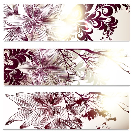 Set of floral brochures with   lily flowers for designのイラスト素材