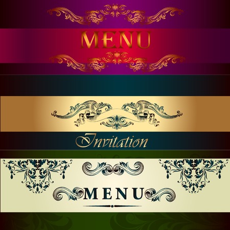 set of invitation cards or menu design in classic styleのイラスト素材