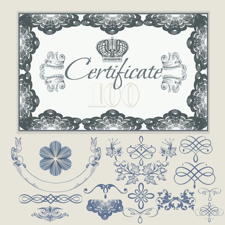 Set of vector certificates and  calligraphic elements for designのイラスト素材