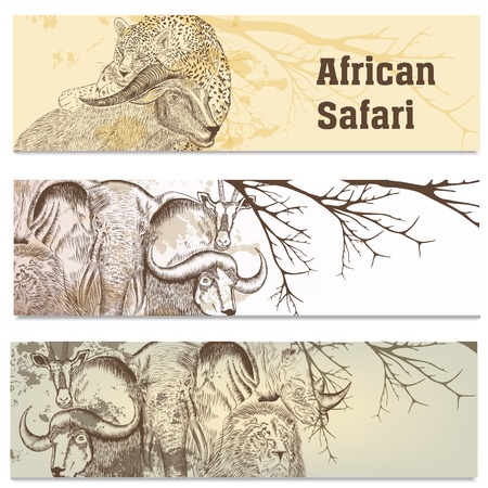 Vector set of hand drawn business cards with  African animalsのイラスト素材