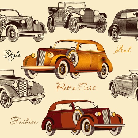Vintage seamless wallpaper pattern with retro cars のイラスト素材