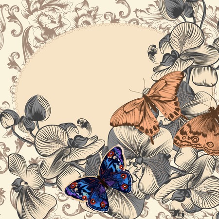 Vector illustration with fashion stylish butterflies and orchidsのイラスト素材