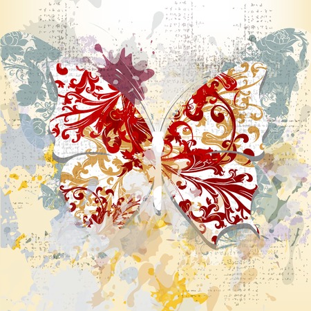 Grunge art background with butterfly made from swirls and ink spotsのイラスト素材