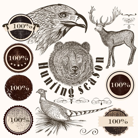 Collection animals and labels in vintage style for designのイラスト素材