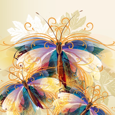 illustration with colorful abstract butterfliesのイラスト素材