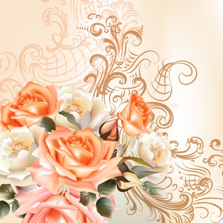 Vector cute roses in vintage style for designのイラスト素材