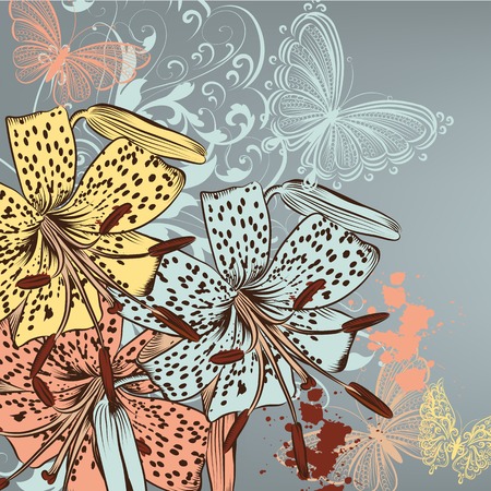 Cute vector background in vintage style with hand drawn flowersのイラスト素材