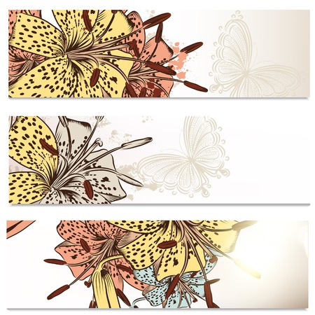Set of floral brochures with lily flowers for designのイラスト素材