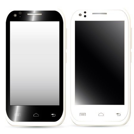 Vector set of vector mobile phones with blank screen for designのイラスト素材