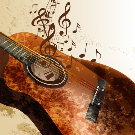 Vector background with detailed guitar and notes for designのイラスト素材