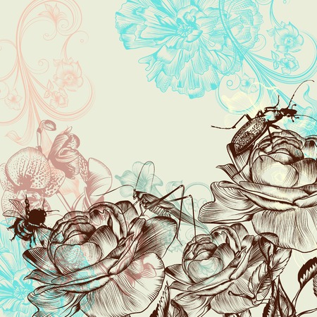 Floral background with roses for designのイラスト素材