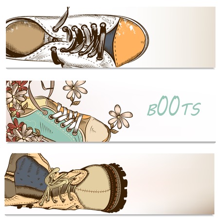 Business backgrounds set with fashion bootsのイラスト素材