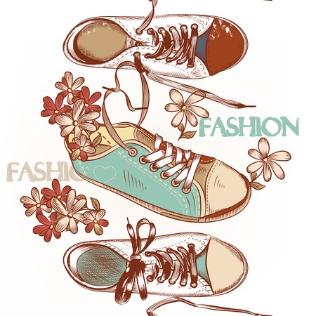 Fashion seamless pattern hand drawn sport bootsのイラスト素材