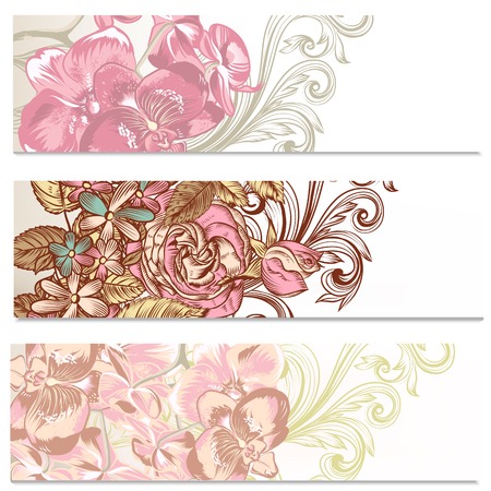 Set of floral backgrounds with flowers for your designのイラスト素材