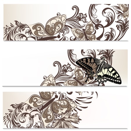 Set of floral brochures with butterflies for designのイラスト素材