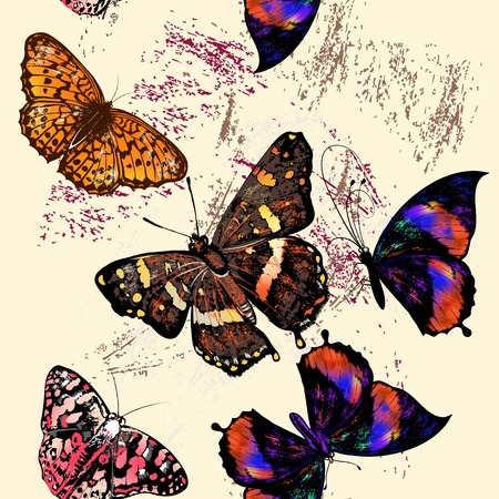 Vector seamless illustration with detailed butterfliesのイラスト素材