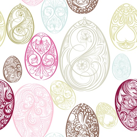 Vector seamless pattern from eggs decorated by swirlsのイラスト素材