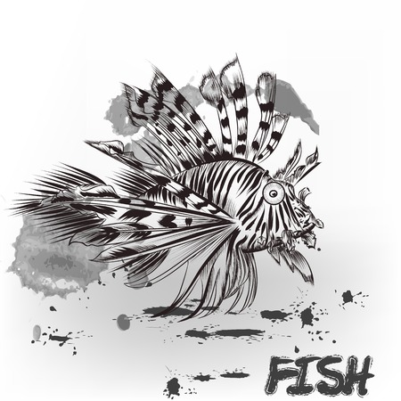 Hand drawn sea fish with ink spotsのイラスト素材