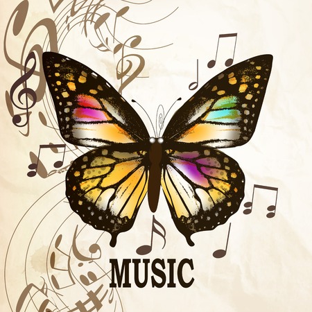 Music background with butterfly and notesのイラスト素材