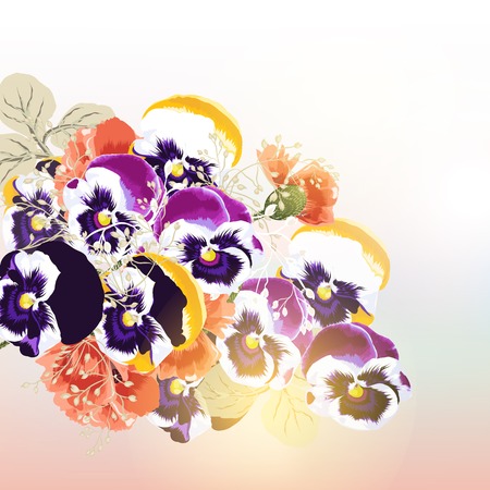 Floral vector background with violent flowers in soft morning lightのイラスト素材