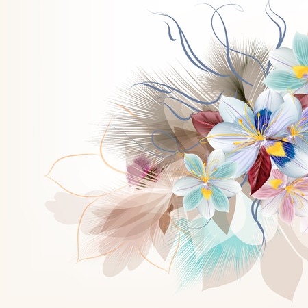 Floral illustration with flowers in bright blue colors on whiteのイラスト素材