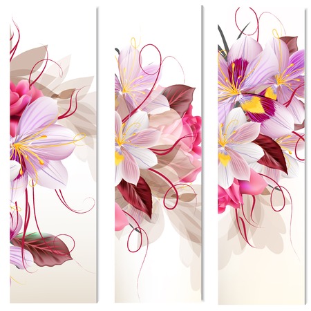 Floral vertical brochures set with roses and hyacinth flowersのイラスト素材