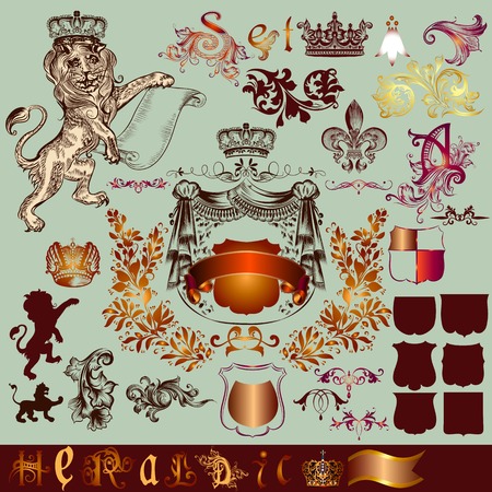 Vector set of vintage heraldic elements for designのイラスト素材