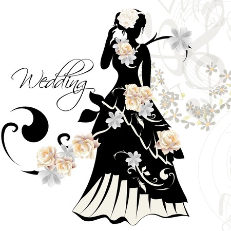 Cute wedding card with bridal and rosesのイラスト素材