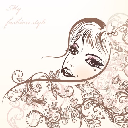 Fashion background with beautiful female face and ornamentのイラスト素材