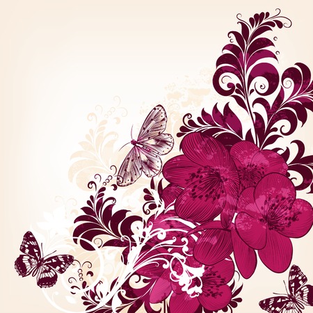 Floral background with hand drawn flowersのイラスト素材