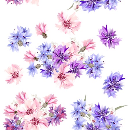 Floral seamless vector pattern with flowers in watercolor styleのイラスト素材