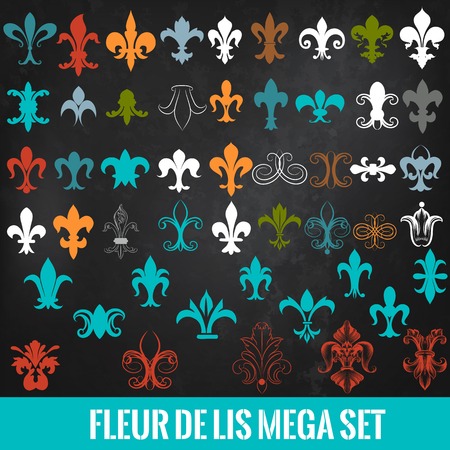 Big set of heraldic  fleur de lis shapesのイラスト素材