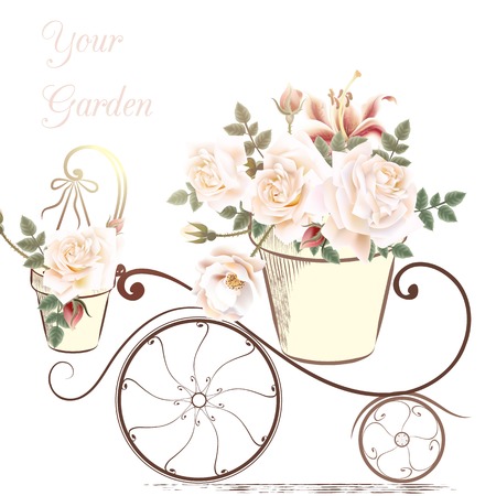 Cute illustration with rose flowers in a potter your gardenのイラスト素材