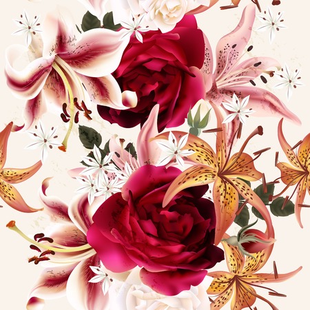 Seamless floral pattern with roses in watercolor style vector illustrationのイラスト素材
