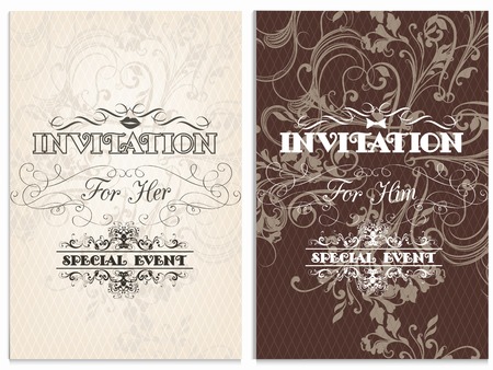 Elegant wedding invitation set for her and for himのイラスト素材
