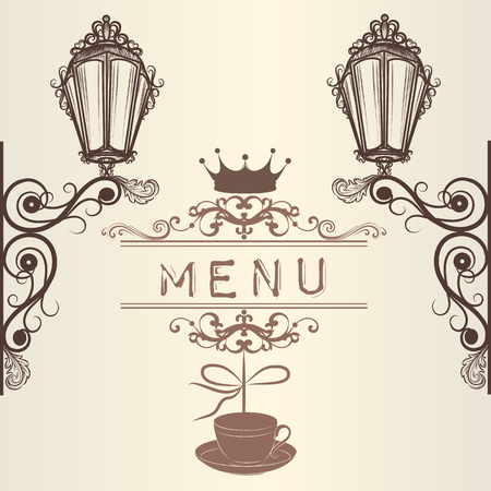 Elegant menu design for cafe with lampsのイラスト素材