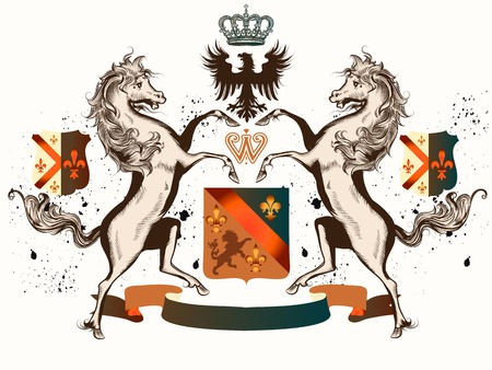Heraldic design with coat of arms horses and crowns in antique styleの写真素材