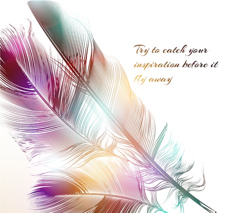 An original vector illustration with engraved feathers conceptual background try to catch your inspiration before it fly awayのイラスト素材